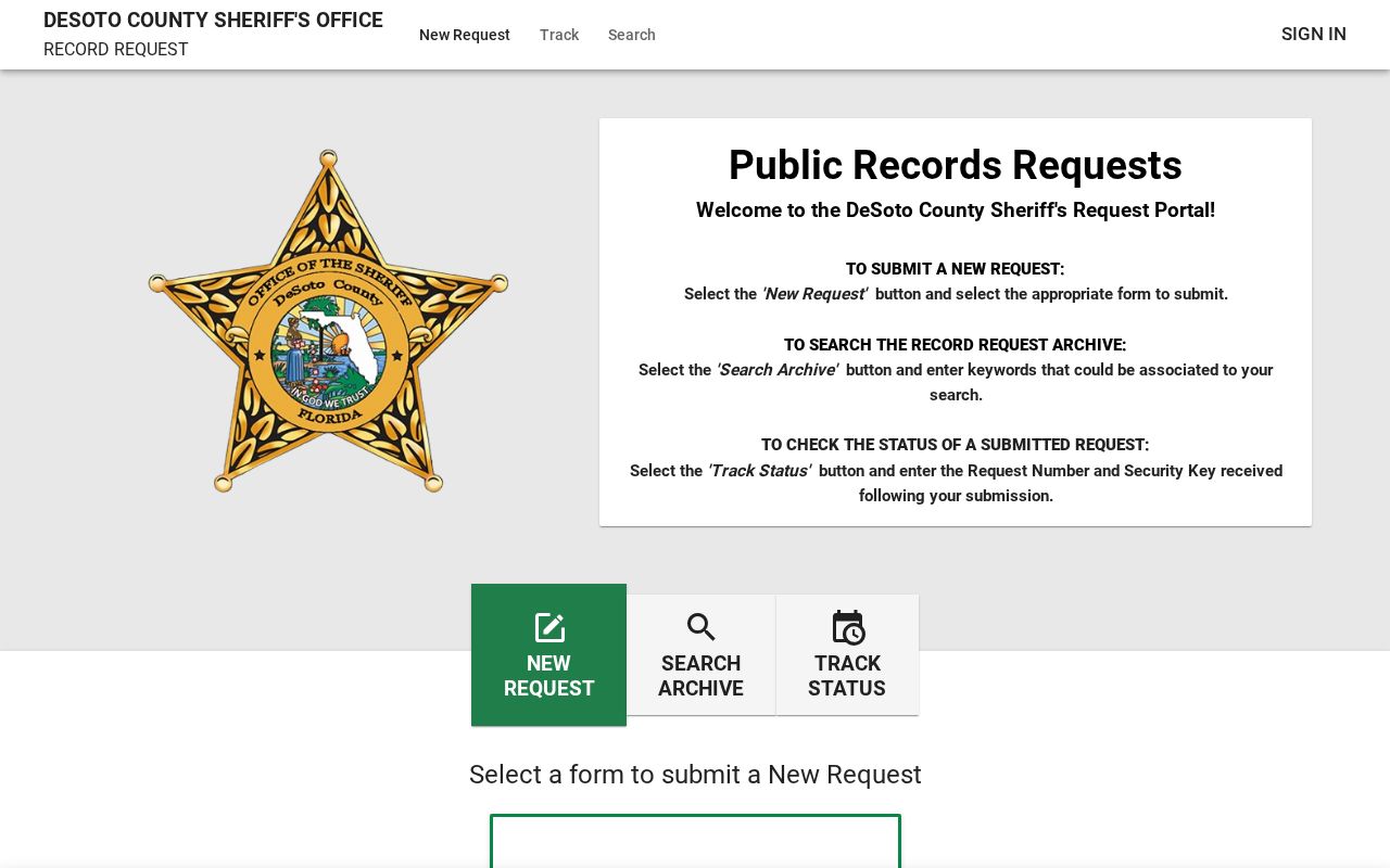 DCSO public records portal for a DeSoto County released inmate mugshot request
