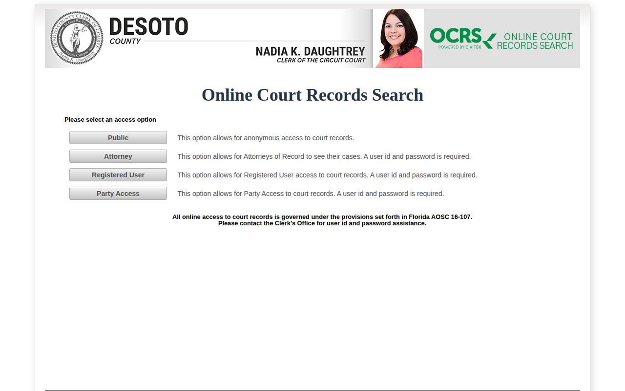 DeSoto County court portal for release disposition records