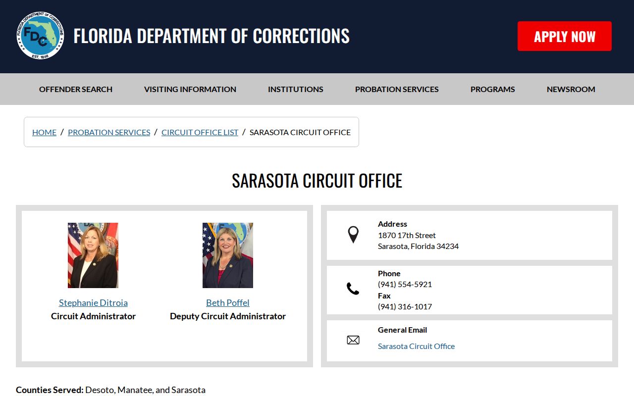 Arcadia Office 122 for DeSoto County post-release supervision