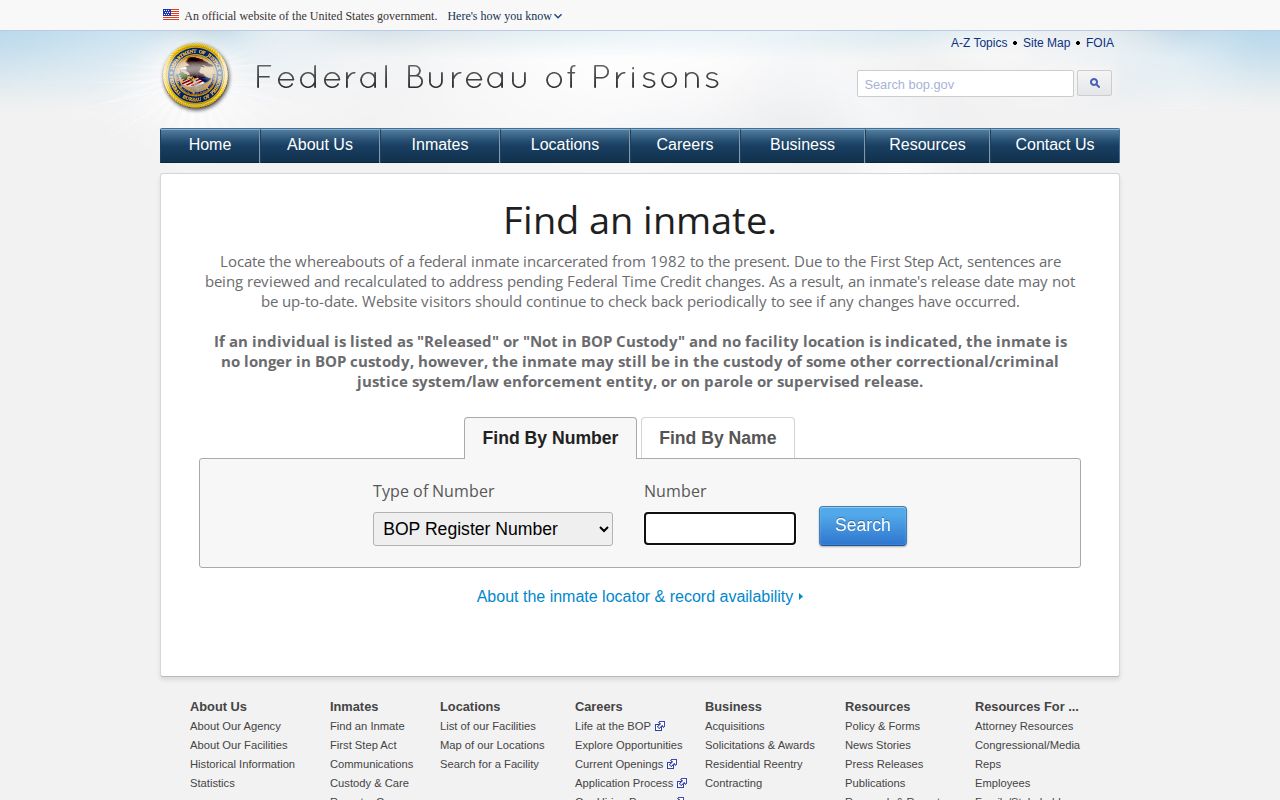 Federal BOP locator for DeSoto County release verification