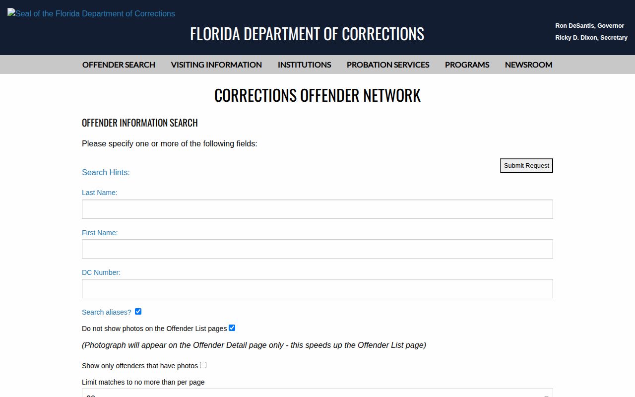 Florida offender search used for DeSoto County state prison releases
