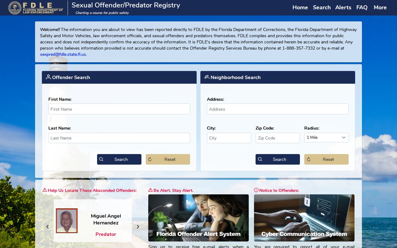 Florida registry search for FCCC civil commitment and judicial release status